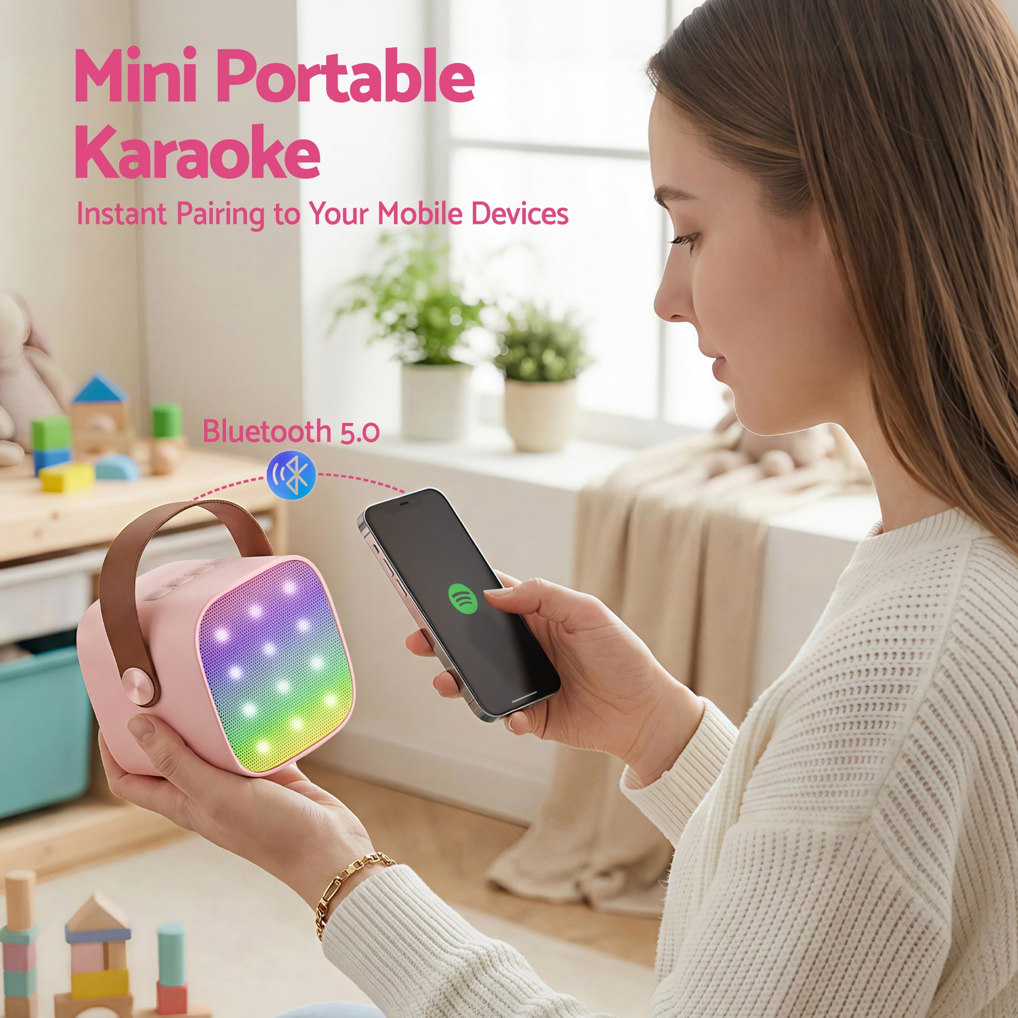 Alpha Mini Portable Karaoke Machine for Adults Kids with 2 Wireless Microphones - Free Delivery