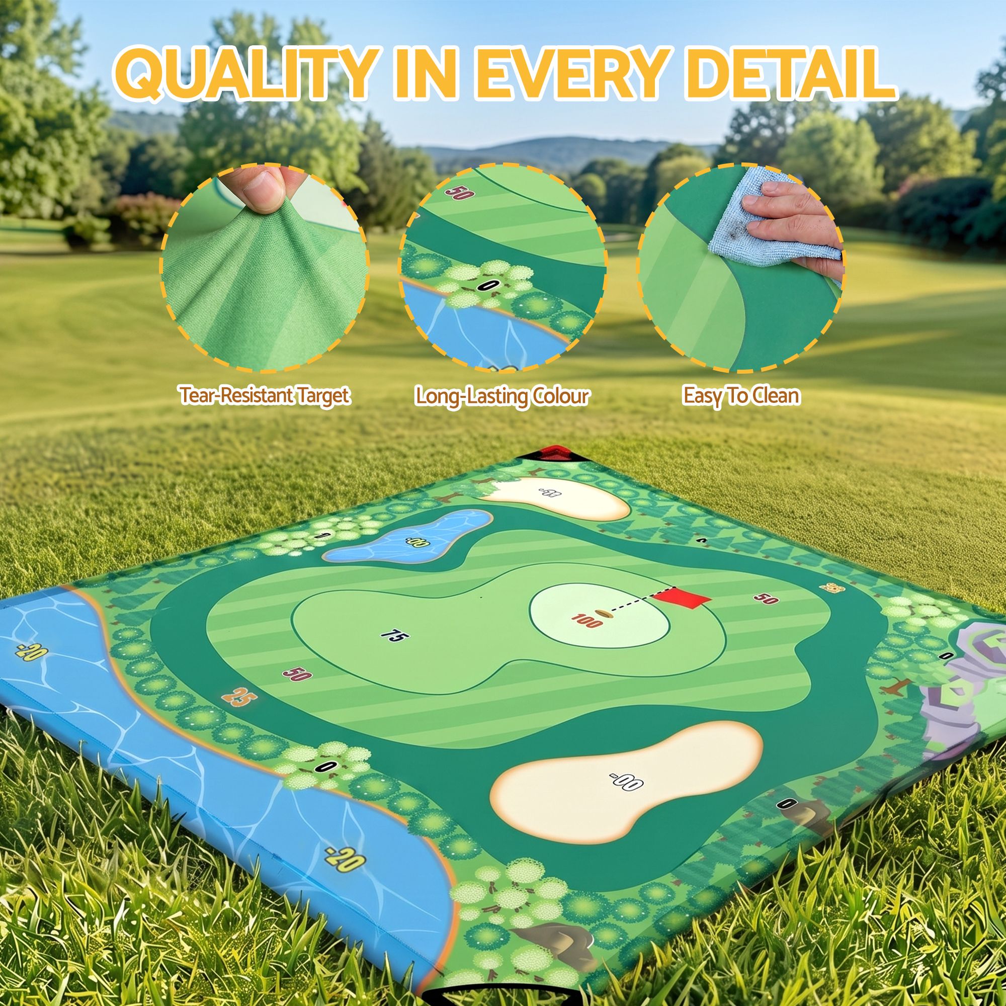 Keezi Kids Golf Chipping Game Set with Stand, 24 Sticky Balls, Adjustable Club & 2 Hitting Mats for Indoor Outdoor Ages 3-12 Play