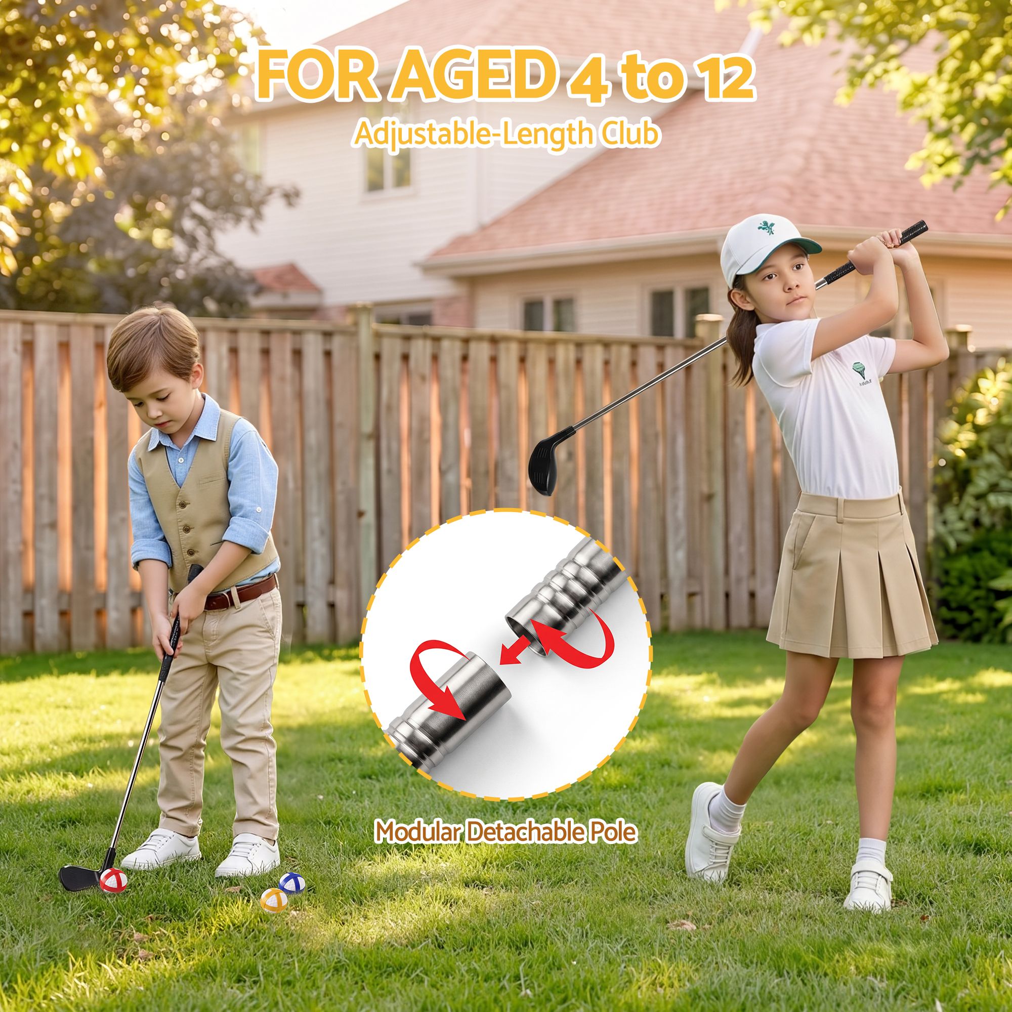 Keezi Kids Golf Chipping Game Set with Stand, 24 Sticky Balls, Adjustable Club & 2 Hitting Mats for Indoor Outdoor Ages 3-12 Play