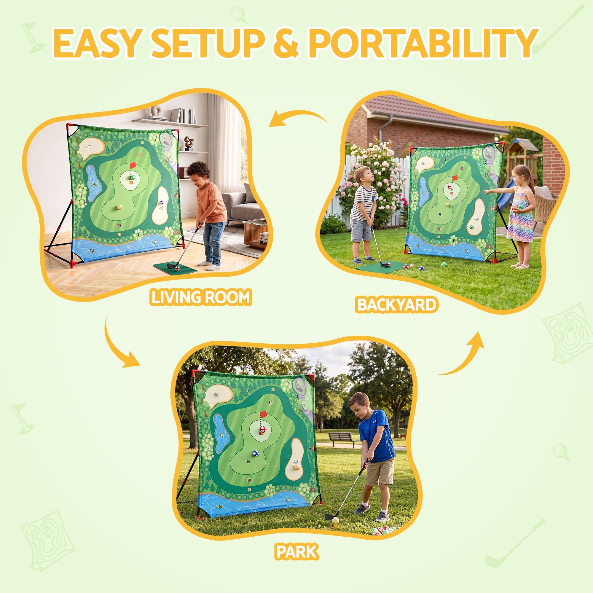 Keezi Kids Golf Chipping Game Set with Stand, 24 Sticky Balls, Adjustable Club & 2 Hitting Mats for Indoor Outdoor Ages 3-12 Play