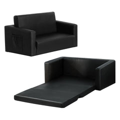 Keezi Kids Sofa 2 Seater Children Flip Open Couch PU Leather Armchair Black