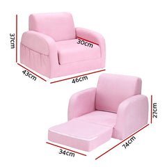 Keezi Kids Sofa 1 Seater Children Flip Open Couch Lounger Armchair Soft Pink