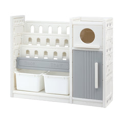 Keezi Kids Bookshelf and Toy Storage Organizer with 3-Tier Bookshelvs, 2 Removable Bins and 2 Storage Cabinets, Toddler Bookshelf with Toy Organizer f