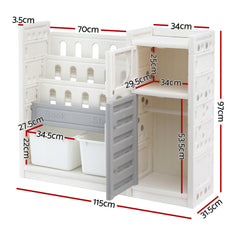 Keezi Kids Bookshelf and Toy Storage Organizer with 3-Tier Bookshelvs, 2 Removable Bins and 2 Storage Cabinets, Toddler Bookshelf with Toy Organizer f