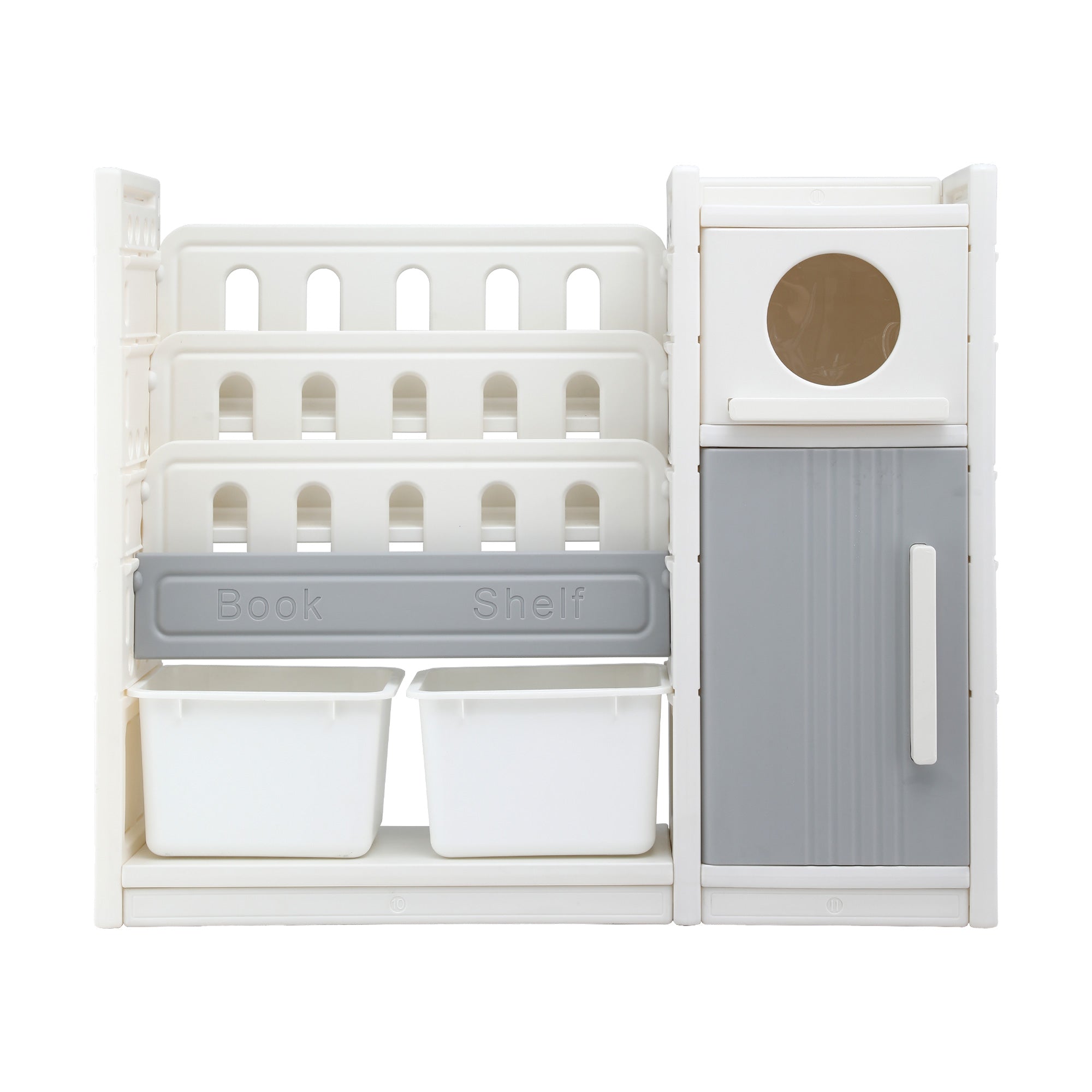Keezi Kids Bookshelf and Toy Storage Organizer with 3-Tier Bookshelvs, 2 Removable Bins and 2 Storage Cabinets, Toddler Bookshelf with Toy Organizer f