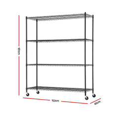 Artiss 4-Tier Kitchen Rack Shelf with Wheels Shelving 152x45x187CM Adjustable Metal Storage Shelves