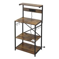 Artiss 4-Tier Kitchen Rack with 2 Power Outlets 6 Hooks Microwave Storage Shelf