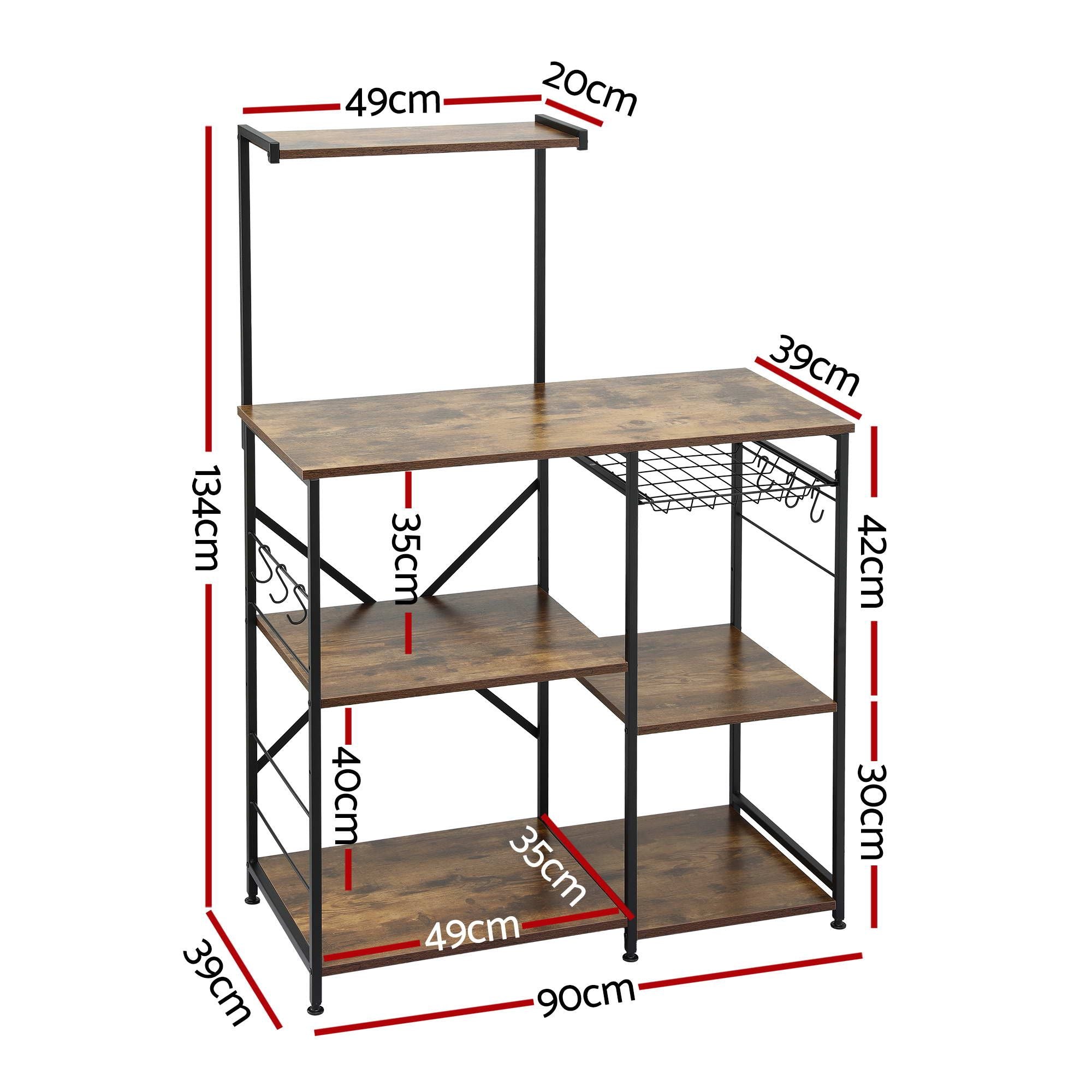 Artiss 4-Tier Kitchen Rack with Pull Out Basket 6 Hooks Microwave Storage Shelf
