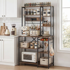 Artiss Kitchen Rack with Power Outlets Hooks 96CMX170CM Microwave Storage Shelf