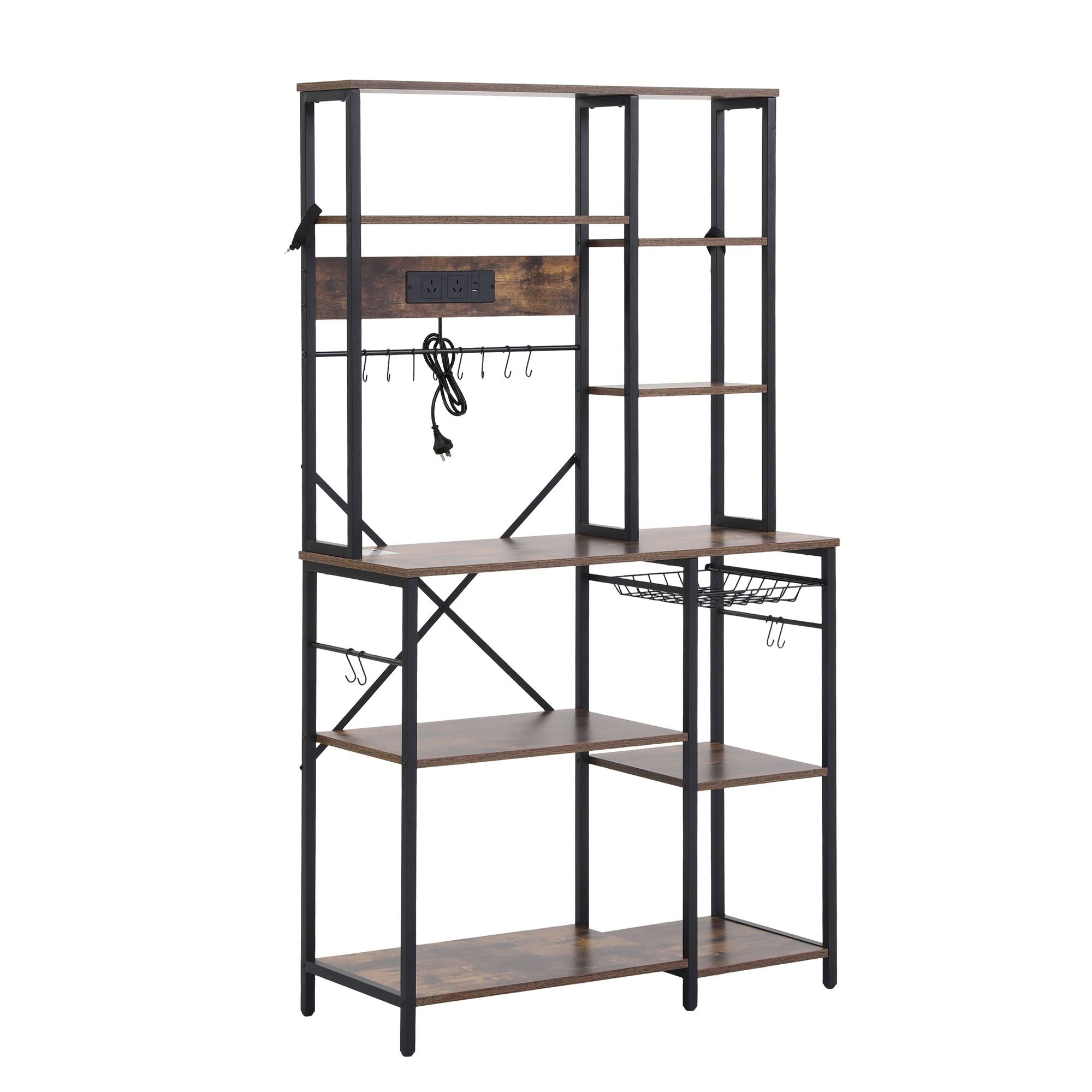 Artiss Kitchen Rack with Power Outlets Hooks 96CMX170CM Microwave Storage Shelf