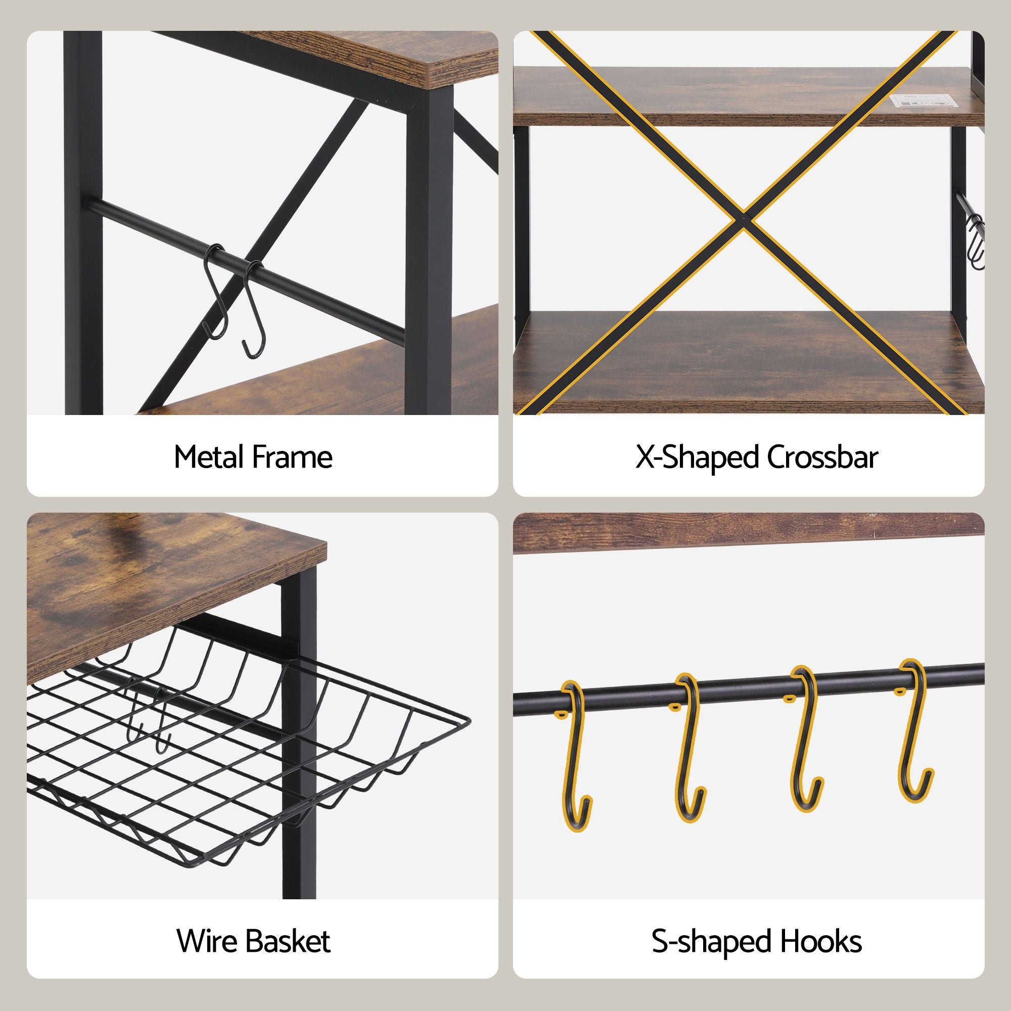 Artiss Kitchen Rack with Power Outlets Hooks 96CMX170CM Microwave Storage Shelf