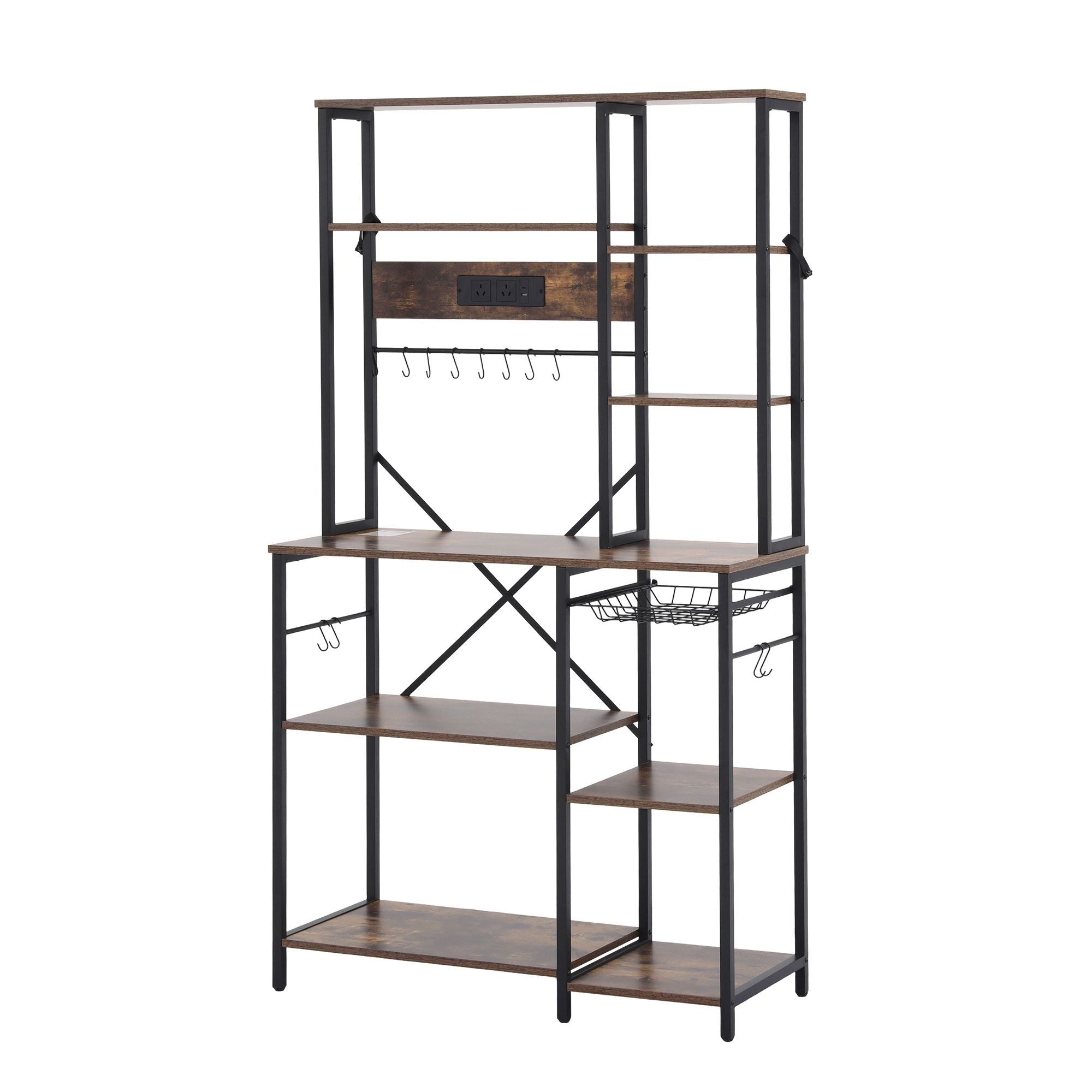 Artiss Kitchen Rack with Power Outlets Hooks 96CMX170CM Microwave Storage Shelf