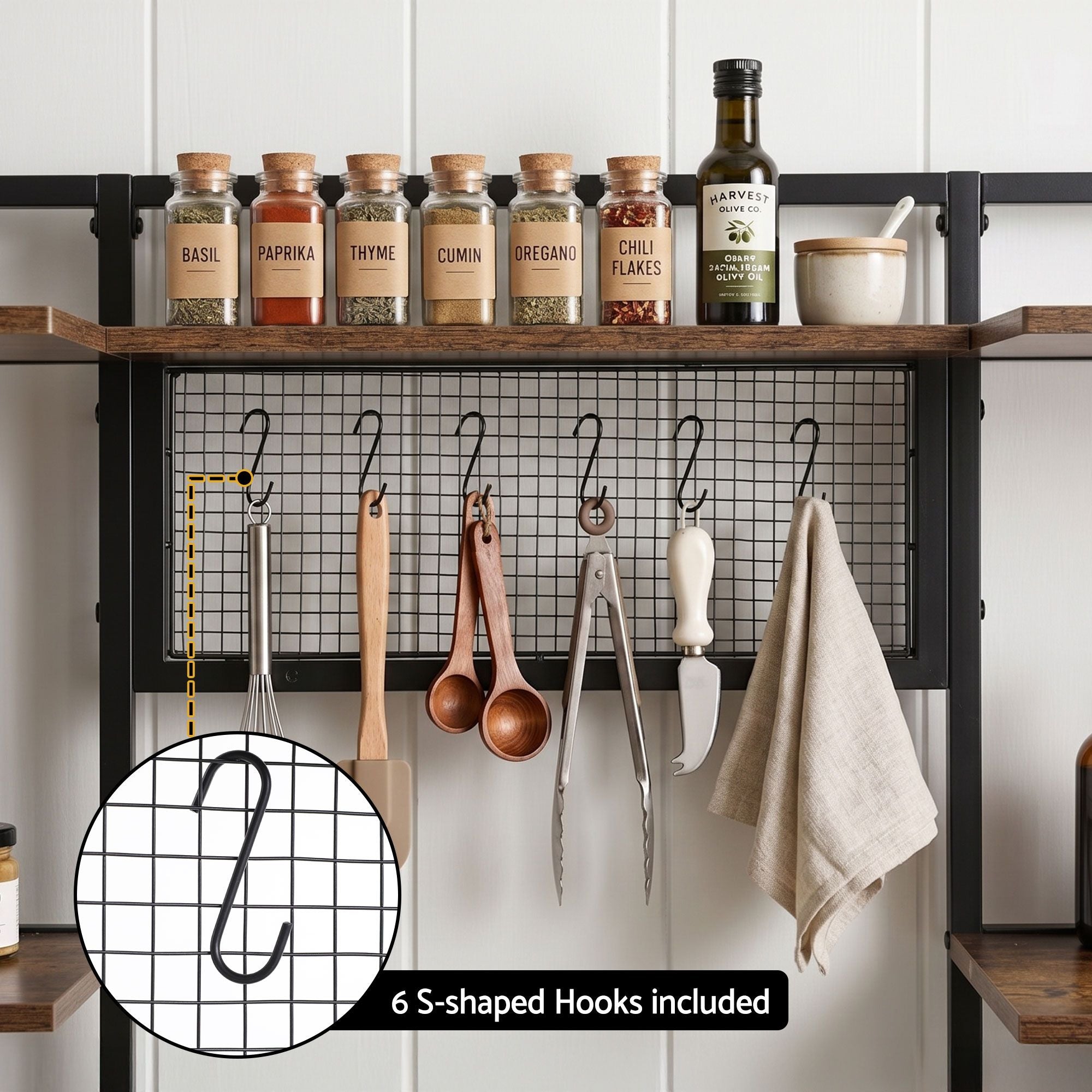 Artiss Kitchen Rack with 6 Hooks Microwave Storage Shelf 120cm x 170cm