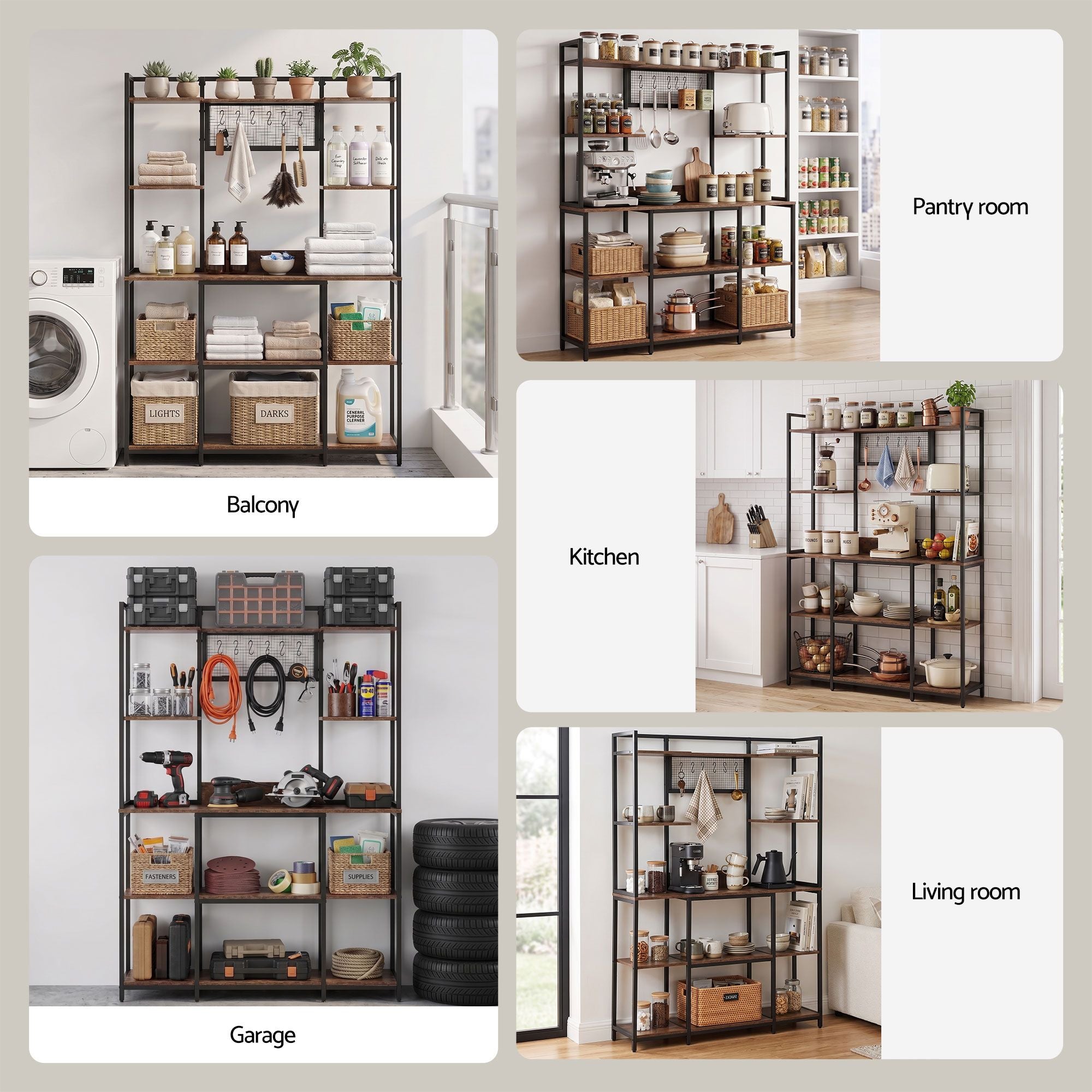 Artiss Kitchen Rack with 6 Hooks Microwave Storage Shelf 120cm x 170cm