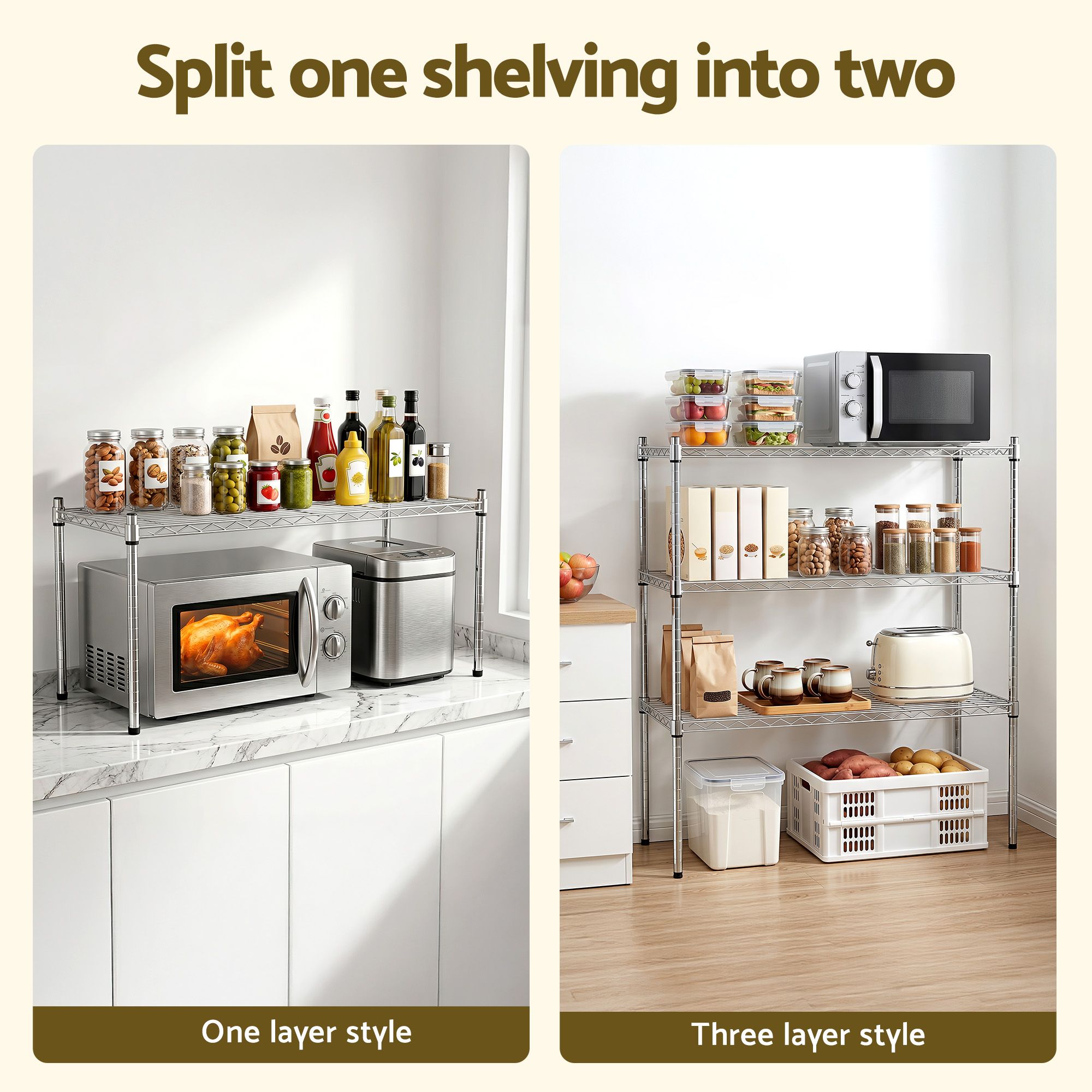 Artiss 5-Tier Kitchen Rack Shelf Shelving 120x45x179CM Adjustable Metal Storage Shelves