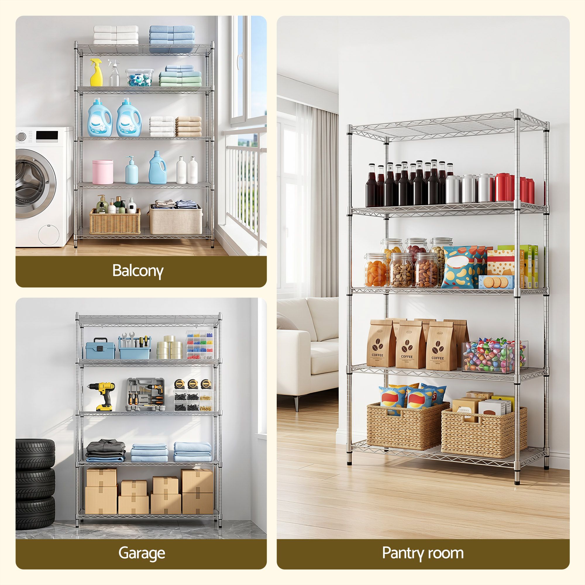Artiss 5-Tier Kitchen Rack Shelf Shelving 120x45x179CM Adjustable Metal Storage Shelves