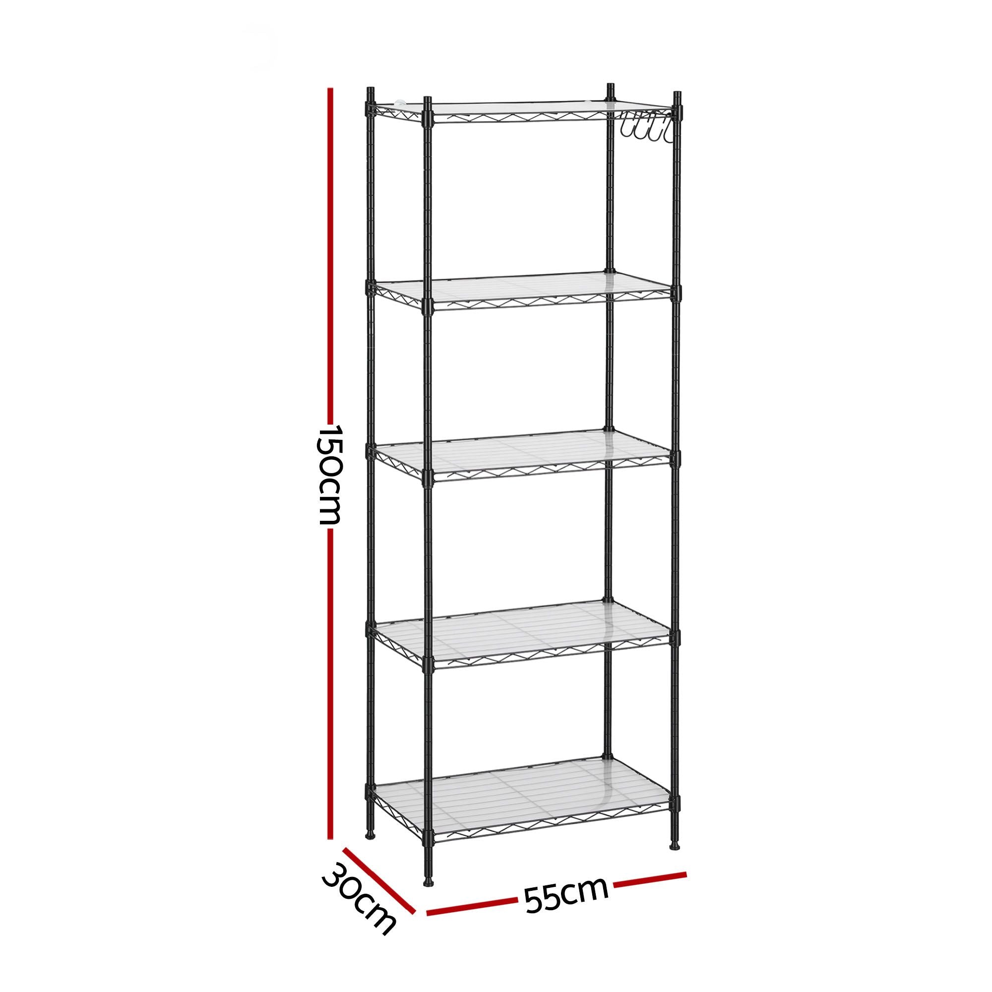 Artiss 5-Tier Kitchen Rack Shelf Shelving Unit 55x30x150CM Adjustable Metal Storage Shelves Black
