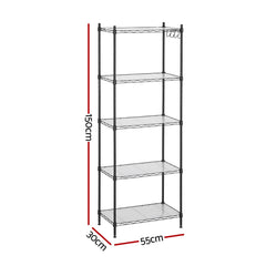 Artiss 5-Tier Kitchen Rack Shelf Shelving Unit 55x30x150CM Adjustable Metal Storage Shelves Black
