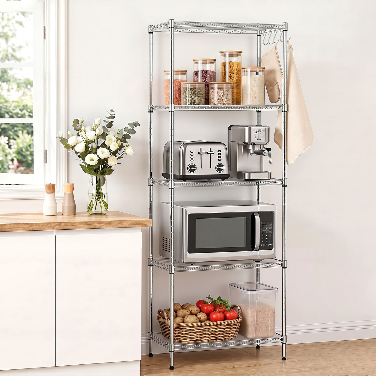 Artiss 5-Tier Kitchen Rack Shelf Shelving Unit 60x35x150CM Adjustable Metal Storage Shelves Silver