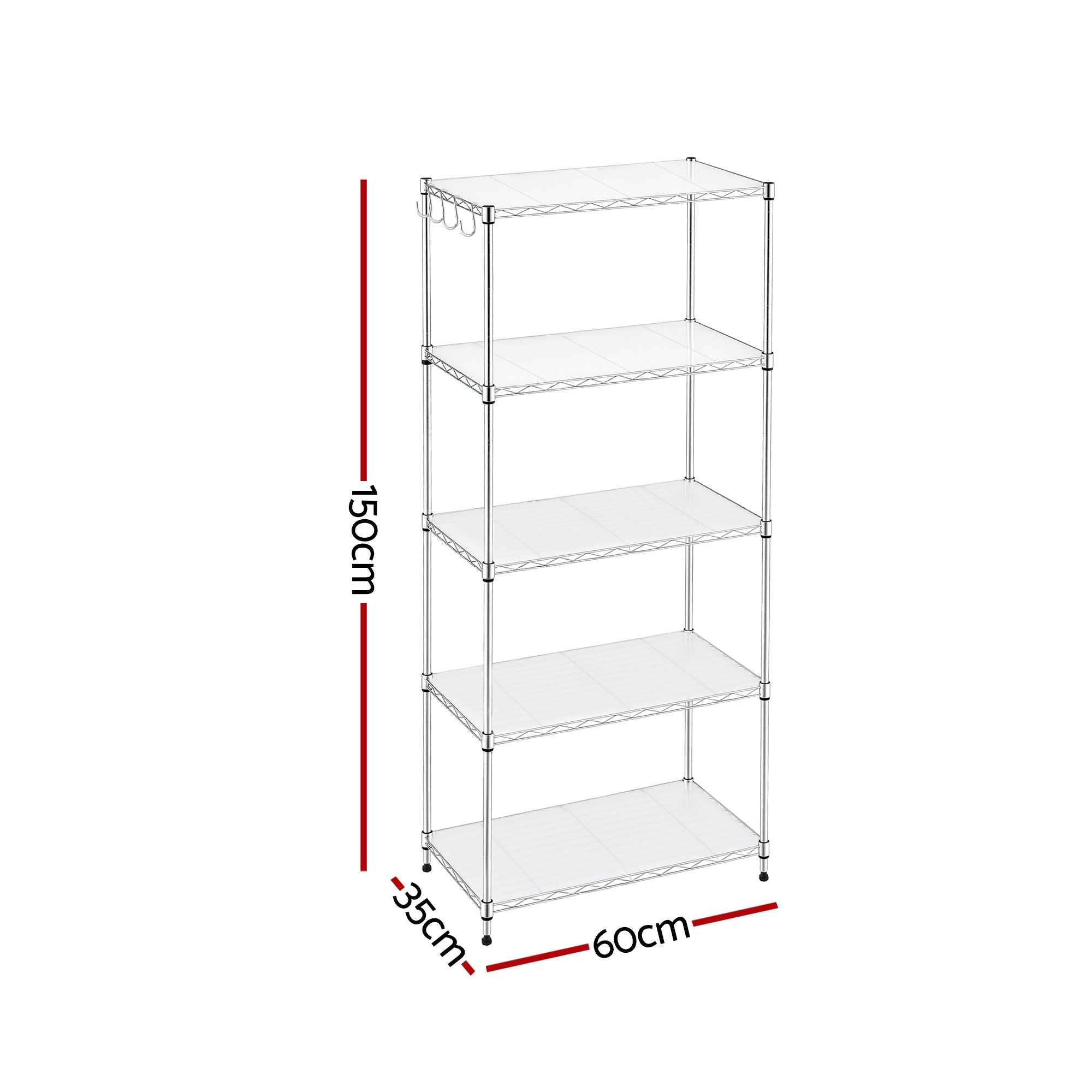 Artiss 5-Tier Kitchen Rack Shelf Shelving Unit 60x35x150CM Adjustable Metal Storage Shelves Silver