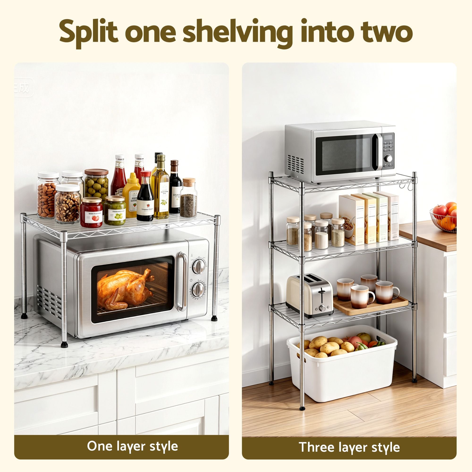 Artiss 5-Tier Kitchen Rack Shelf Shelving Unit 60x35x150CM Adjustable Metal Storage Shelves Silver