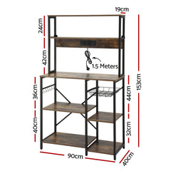 Artiss 5-Tier Kitchen Rack with Power Outlets 90CMX153CM Microwave Storage Shelf