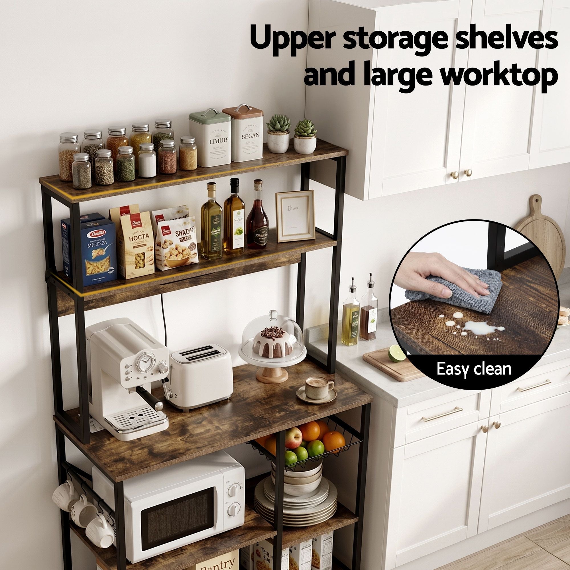 Artiss 5-Tier Kitchen Rack with Power Outlets 90CMX153CM Microwave Storage Shelf