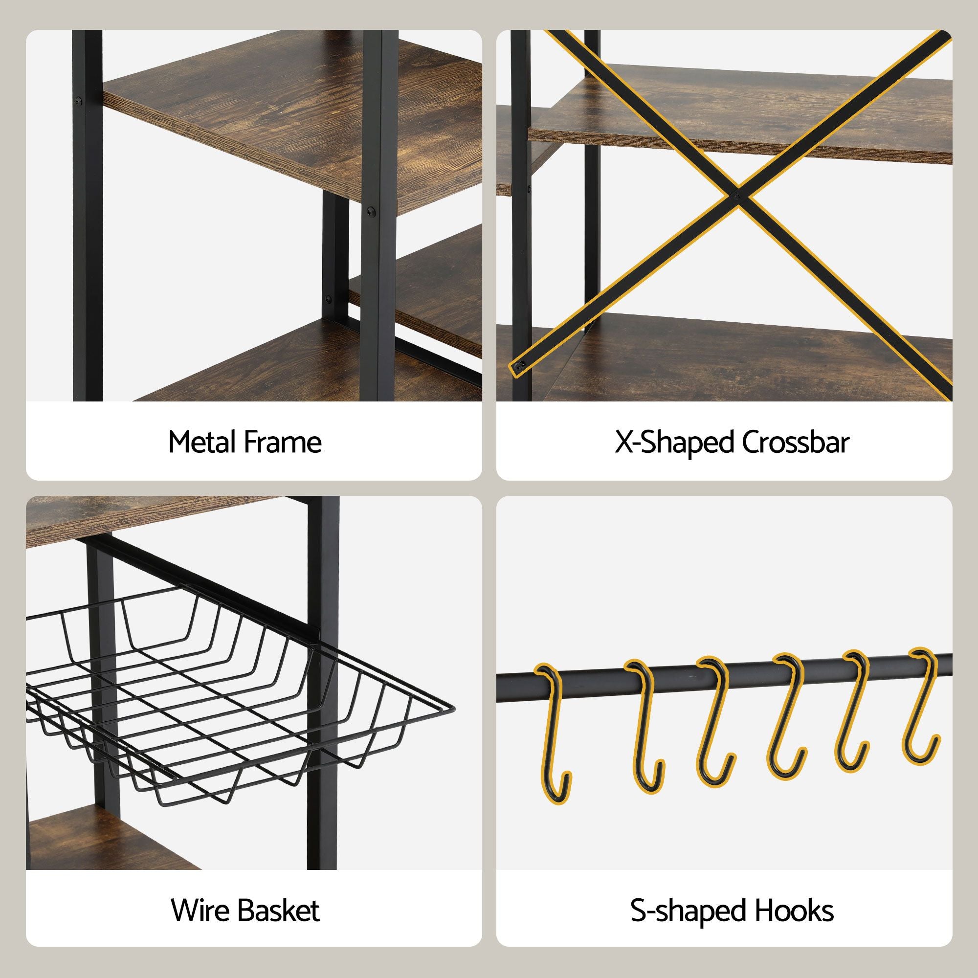Artiss 5-Tier Kitchen Rack with Power Outlets 90CMX153CM Microwave Storage Shelf