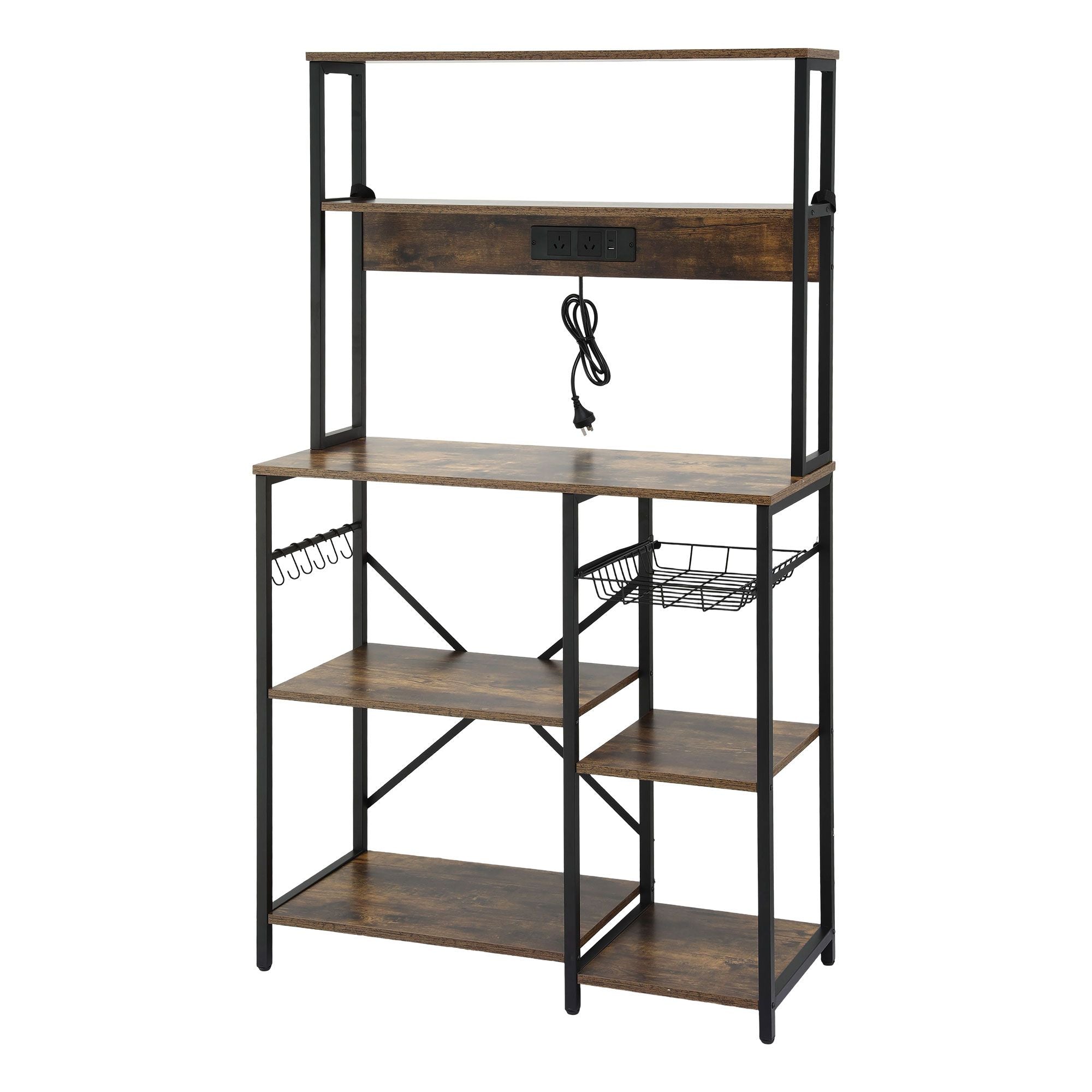 Artiss 5-Tier Kitchen Rack with Power Outlets 90CMX153CM Microwave Storage Shelf