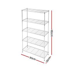 Artiss 5-Tier Kitchen Rack Shelf Shelving 90x35x182CM Adjustable Metal Storage Shelves