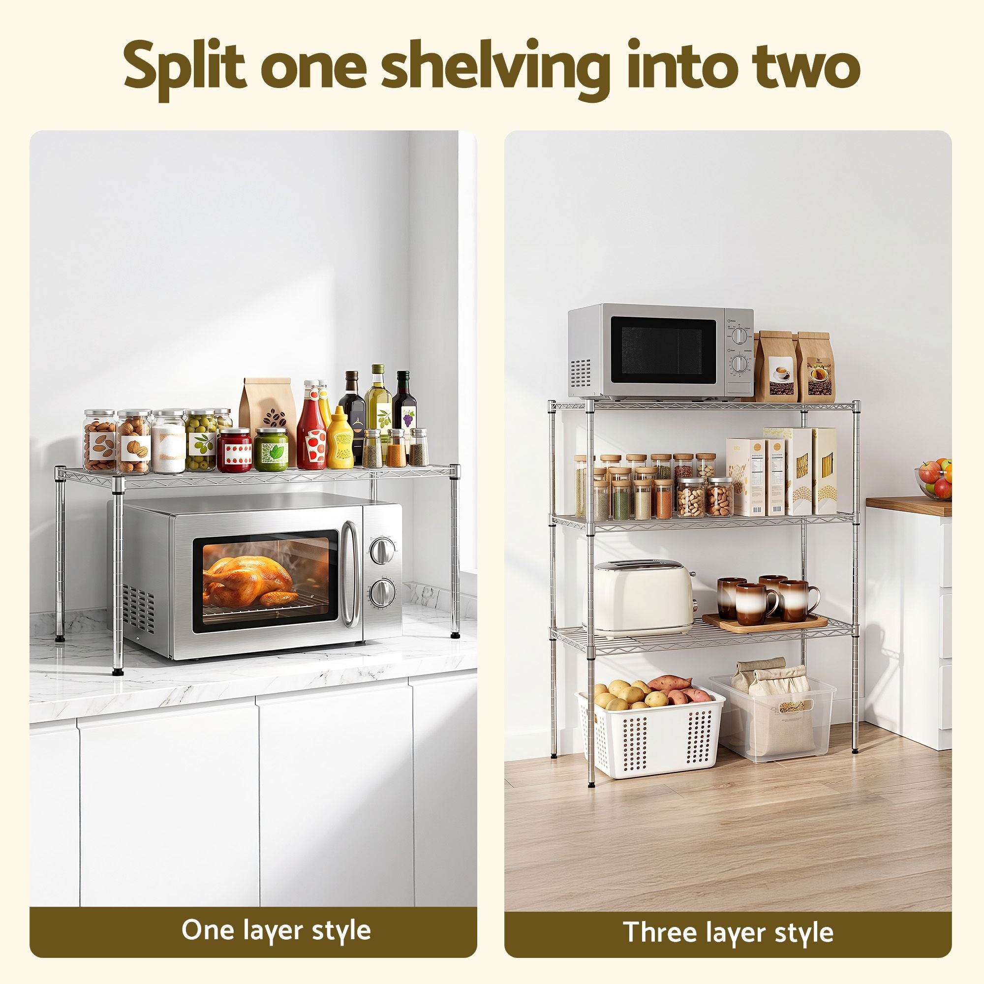 Artiss 5-Tier Kitchen Rack Shelf Shelving 90x35x182CM Adjustable Metal Storage Shelves