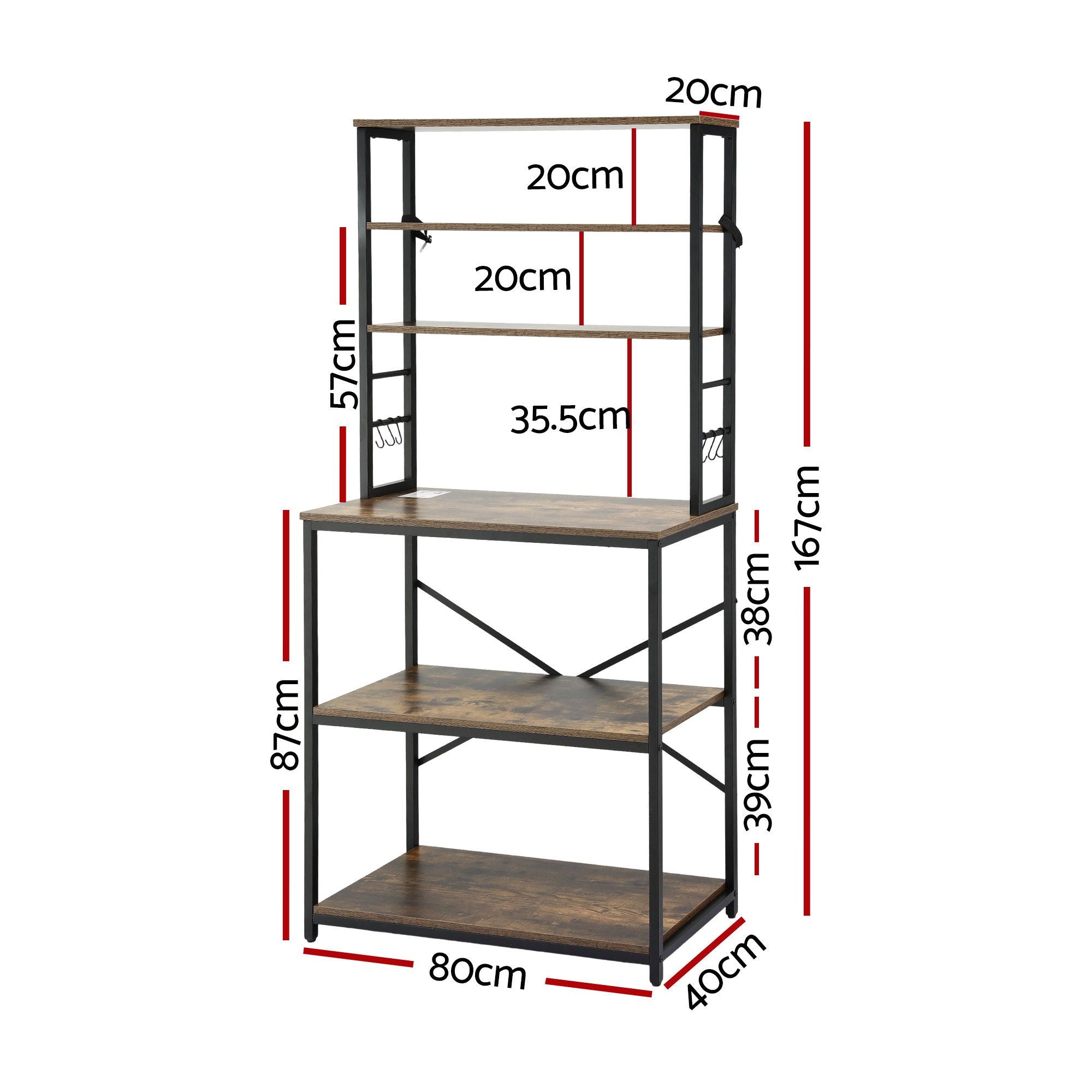 Artiss 6-Tier Kitchen Rack with 6 Hooks Microwave Storage Shelf 80cm x 167cm