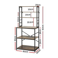 Artiss 6-Tier Kitchen Rack with 6 Hooks Microwave Storage Shelf 80cm x 167cm