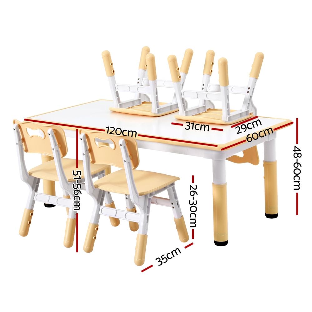 Keezi Kids Table and 4 Chairs Set Height Adjustable Toddler Desk and Chair Set