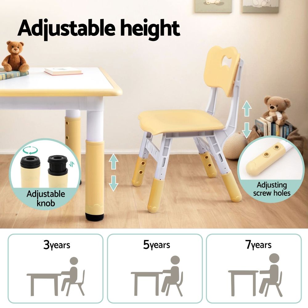 Keezi Kids Table and 4 Chairs Set Height Adjustable Toddler Desk and Chair Set