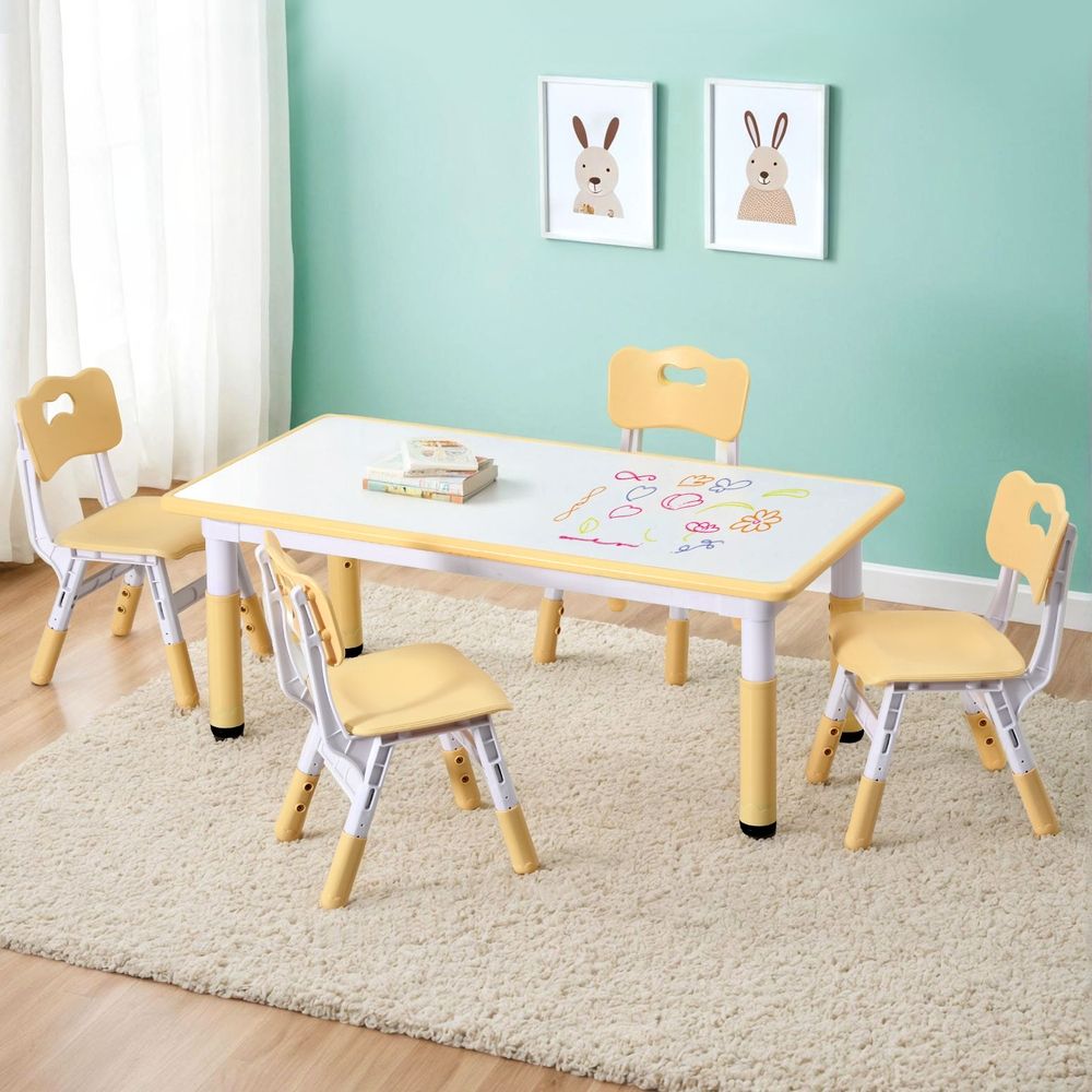 Keezi Kids Table and 4 Chairs Set Height Adjustable Toddler Desk and Chair Set