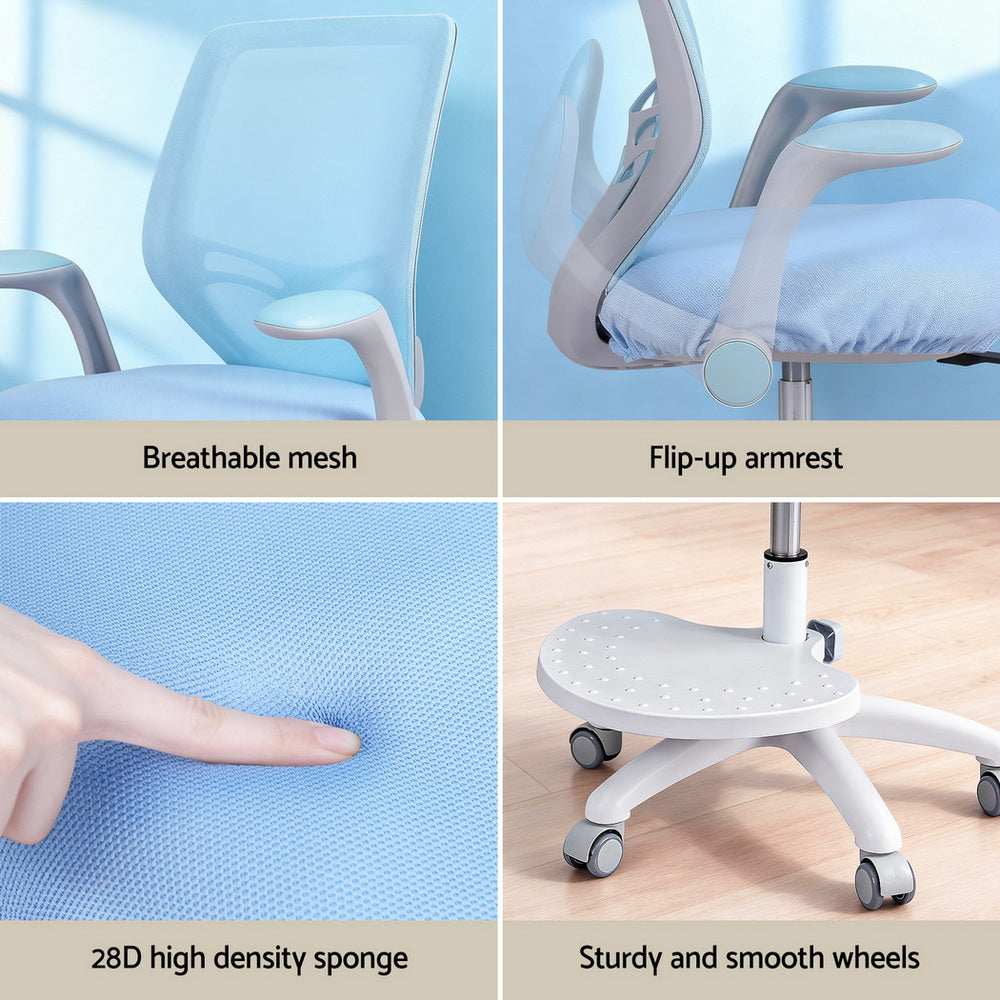 Keezi Kids Ergonomic Study Chair Adjustable w/Wheels Footrest Blue