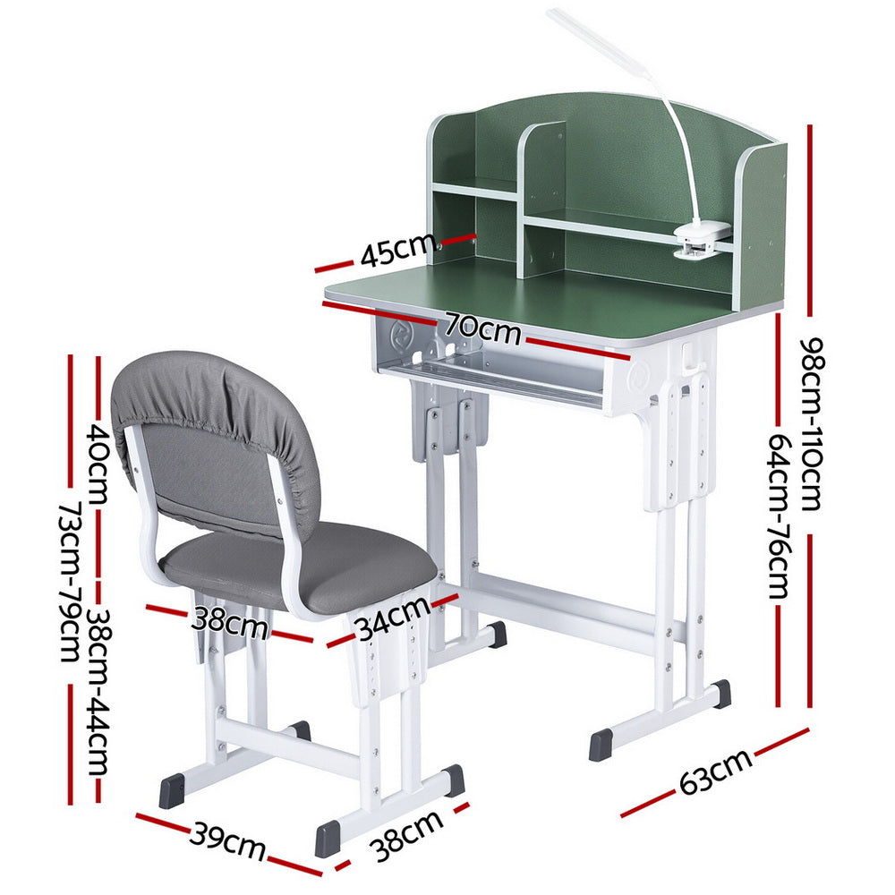 Keezi Kids Study Desk Chair Set Adjustable Ergonomic Table LED Lamp Green