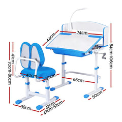 Keezi Kids Study Desk Chair Set Adjustable Ergonomic Table LED Lamp Blue