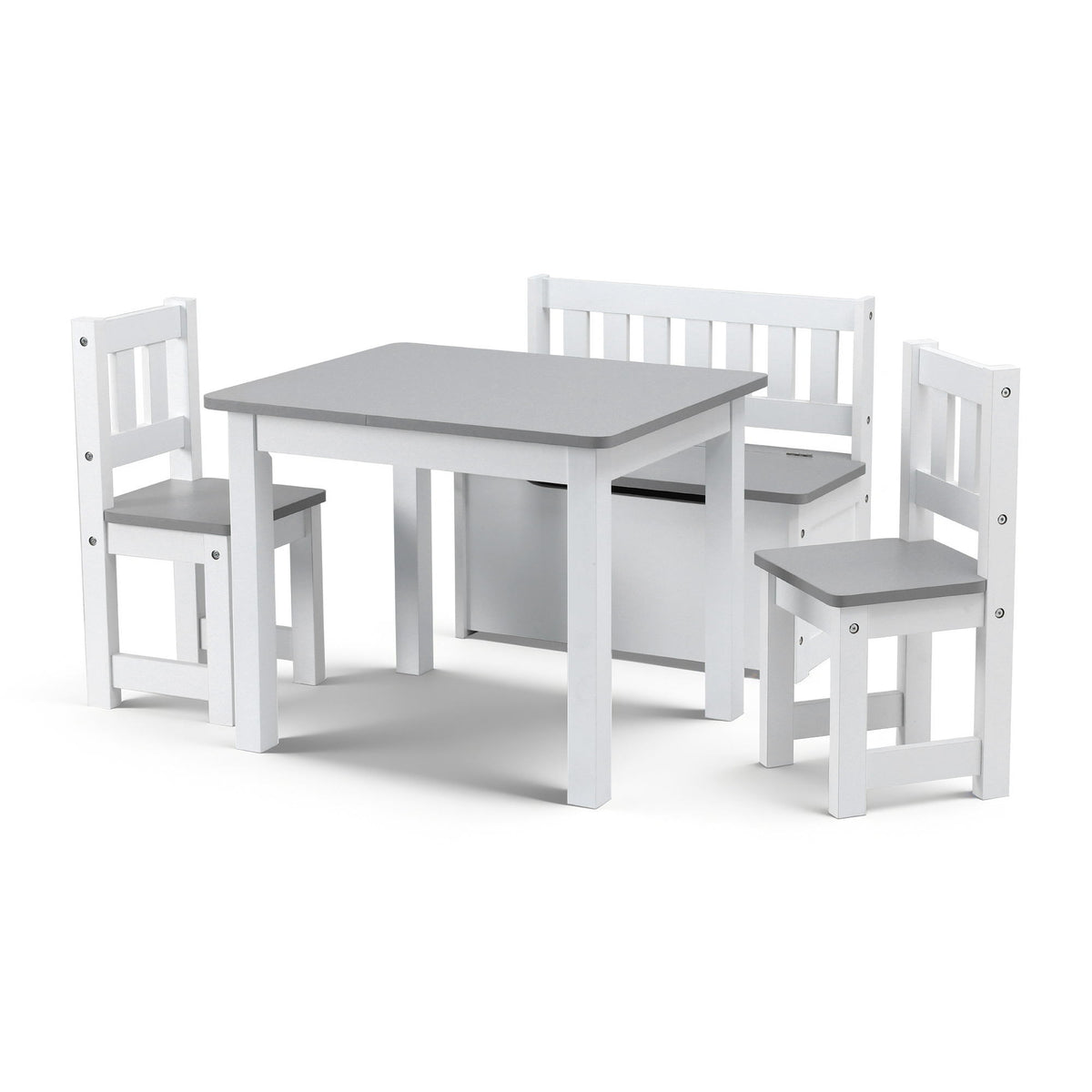 Keezi 2 in 1 Kids Table and Chair Set, Activity Table with Storage Bench and 2 Chairs for Reading, Drawing, Writing, Snack Time & Arts Crafts, 4 Piece Toddler Table and Chair Set,