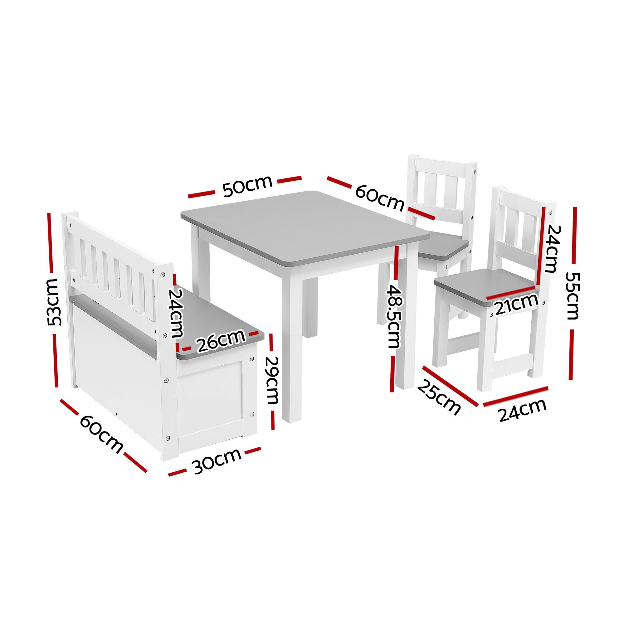 Keezi 2 in 1 Kids Table and Chair Set, Activity Table with Storage Bench and 2 Chairs for Reading, Drawing, Writing, Snack Time & Arts Crafts, 4 Piece Toddler Table and Chair Set,