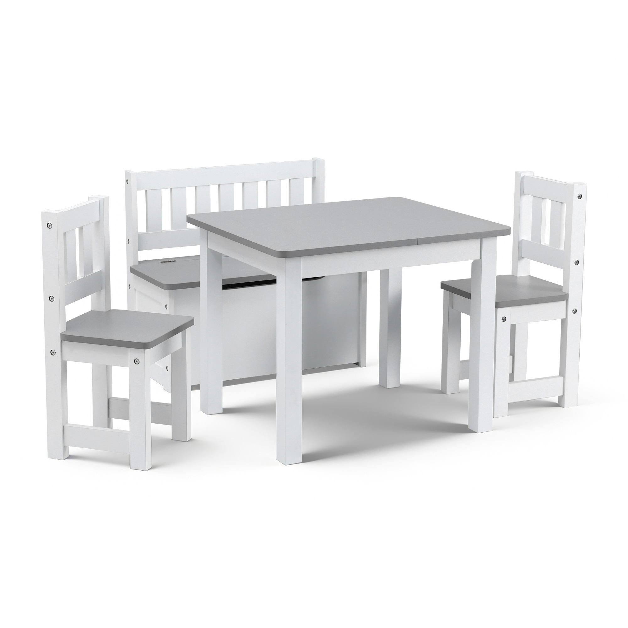 Keezi 2 in 1 Kids Table and Chair Set, Activity Table with Storage Bench and 2 Chairs for Reading, Drawing, Writing, Snack Time & Arts Crafts, 4 Piece Toddler Table and Chair Set,