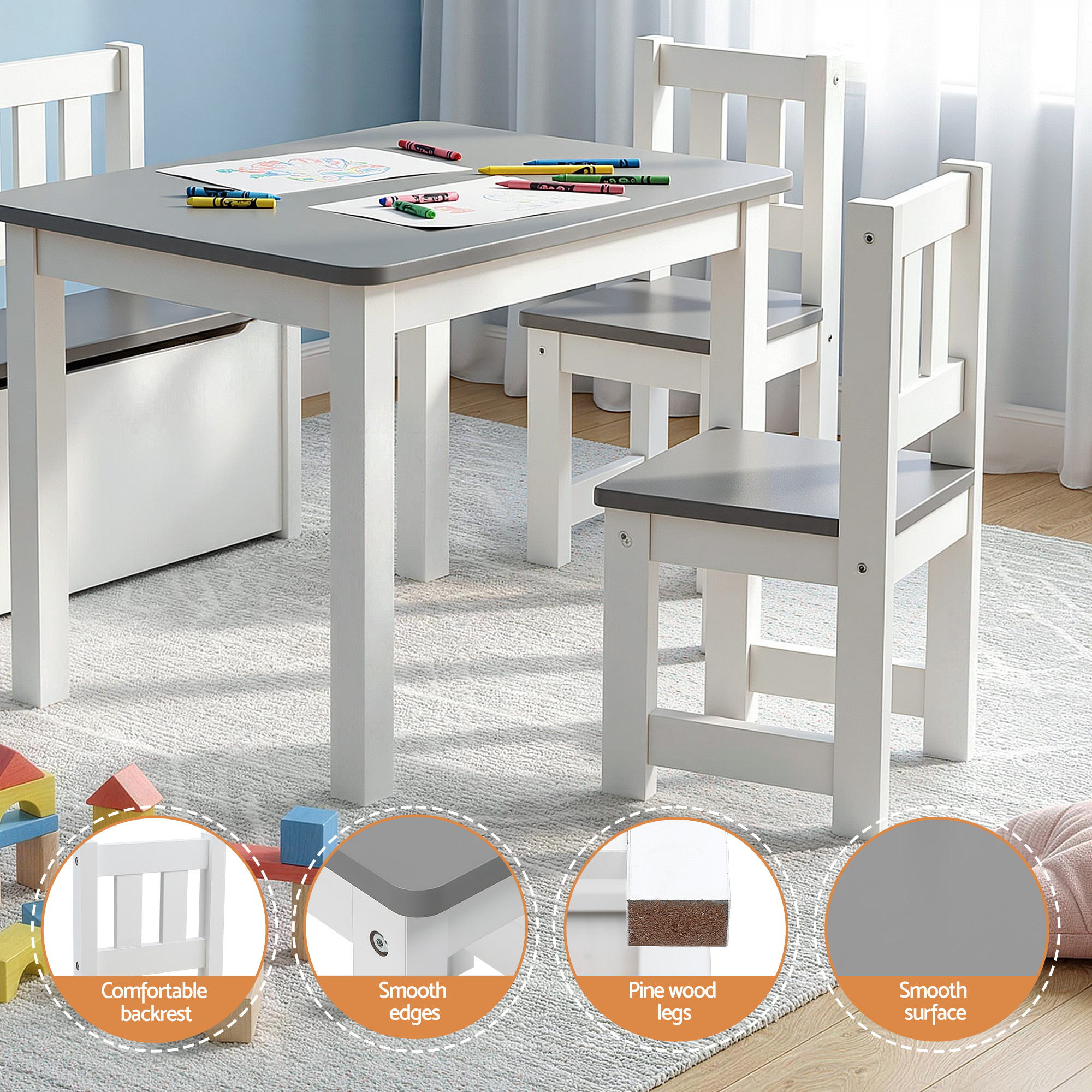 Keezi 2 in 1 Kids Table and Chair Set, Activity Table with Storage Bench and 2 Chairs for Reading, Drawing, Writing, Snack Time & Arts Crafts, 4 Piece Toddler Table and Chair Set,