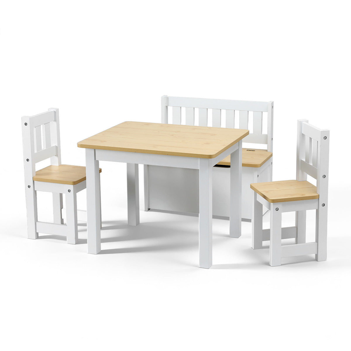 Keezi 2 in 1 Kids Table and Chair Set, Activity Table with Storage Bench and 2 Chairs for Reading, Drawing, Writing, Snack Time & Arts Crafts, 4 Piece Toddler Table and Chair Set,