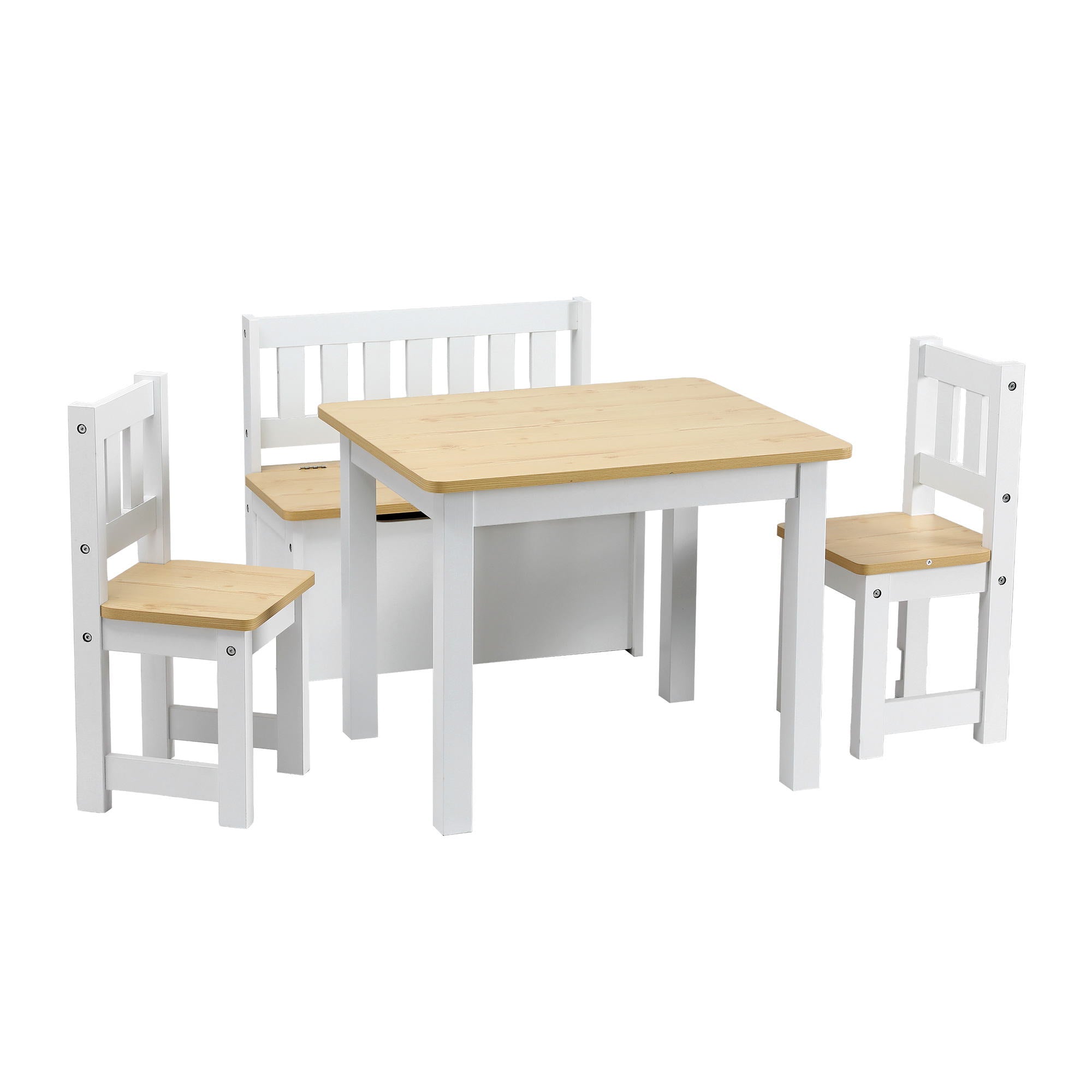 Keezi 2 in 1 Kids Table and Chair Set, Activity Table with Storage Bench and 2 Chairs for Reading, Drawing, Writing, Snack Time & Arts Crafts, 4 Piece Toddler Table and Chair Set,