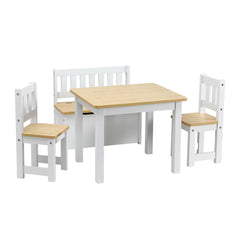 Keezi 2 in 1 Kids Table and Chair Set, Activity Table with Storage Bench and 2 Chairs for Reading, Drawing, Writing, Snack Time & Arts Crafts, 4 Piece Toddler Table and Chair Set,