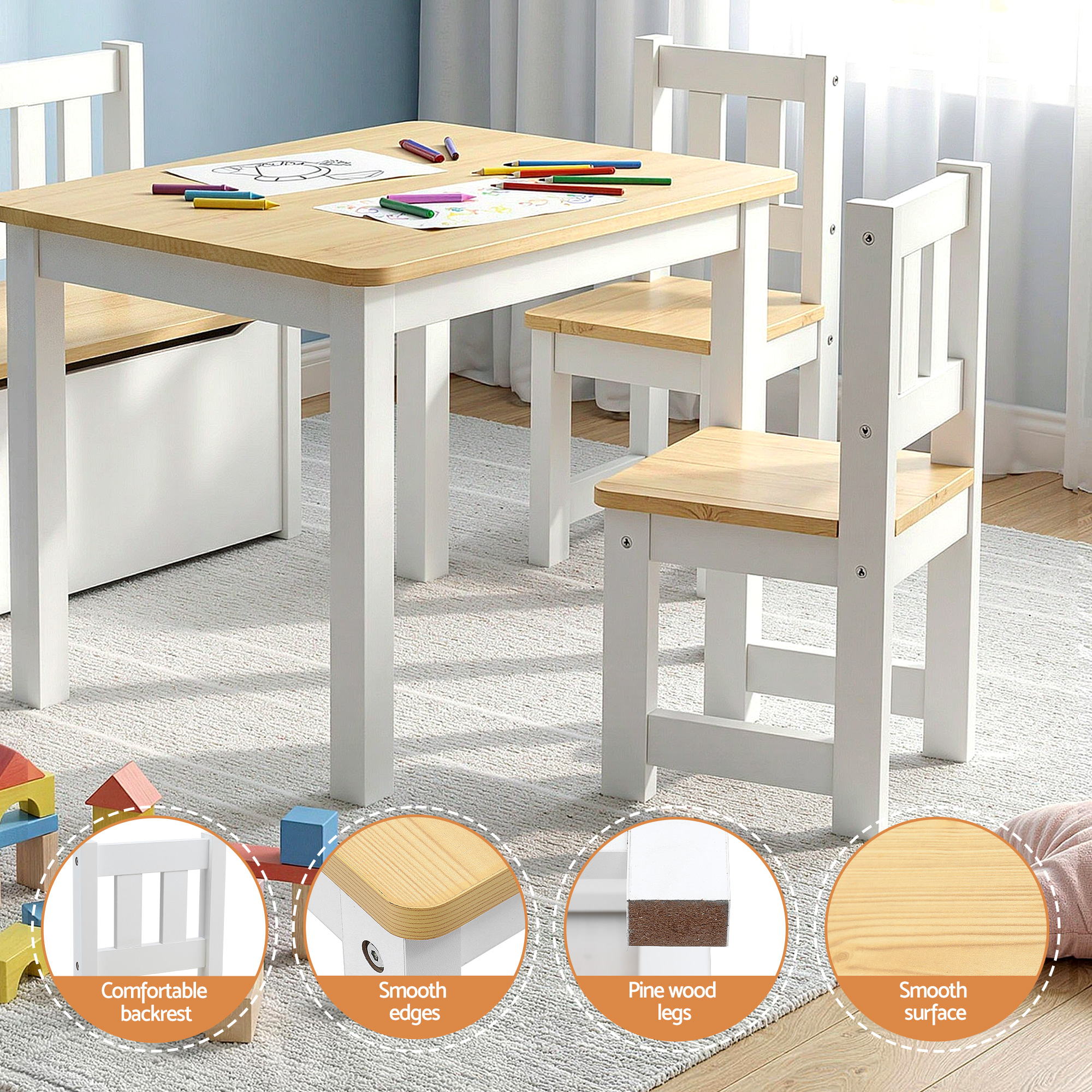 Keezi 2 in 1 Kids Table and Chair Set, Activity Table with Storage Bench and 2 Chairs for Reading, Drawing, Writing, Snack Time & Arts Crafts, 4 Piece Toddler Table and Chair Set,