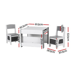 Keezi Kids Table and Chair Set, 4 in 1 Wooden Activity Table with Bookcase, Storage Box and Detachable Blackboard, Toddler Table and 2 Chairs Set, Grey
