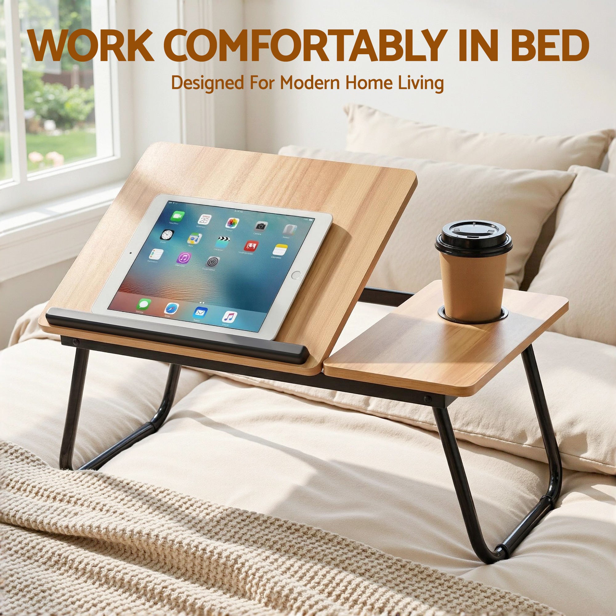 Artiss Laptop Desk Bed Table Foldable Portable Desktop Oak - Free Delivery