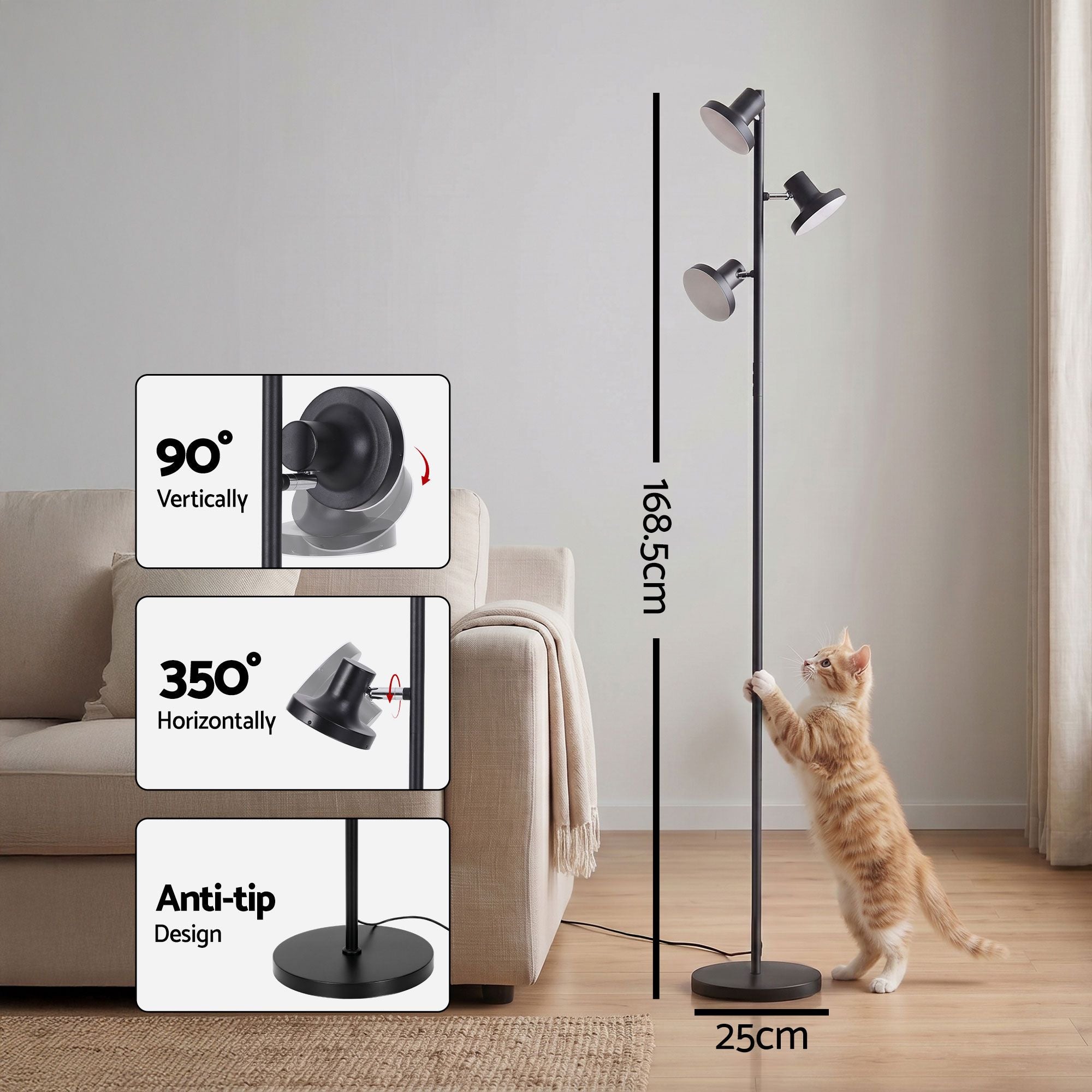 Artiss LED Tree Floor Lamp, 36W Modern Dimmable Standing Lamp with Remote & Touch Control, 4 Color Temperatures, 3 Rotatable LED Light Floor Lamps for Living Room, Bedroom, Office
